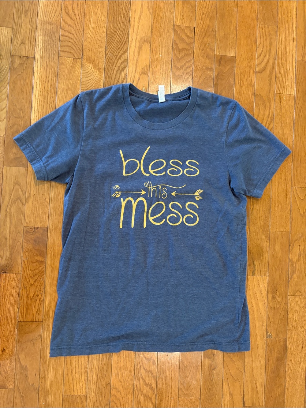Bella Canvas Short-Sleeve Graphic Tee - Blue with gold “Bless This Mess"